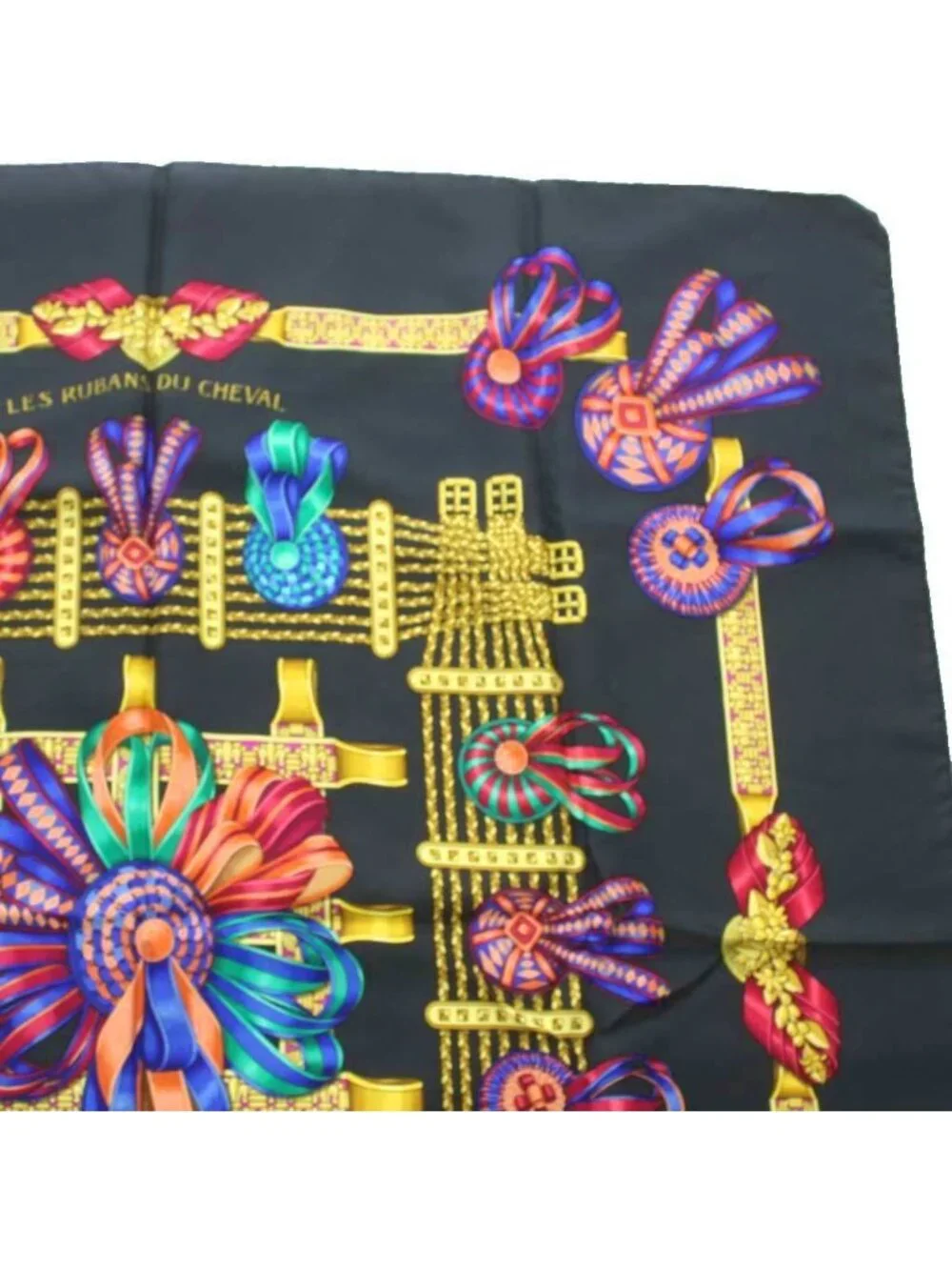 Hermes Carre 90 les Rubans du Cheval Scarf Large All Over Print Black Multicolor